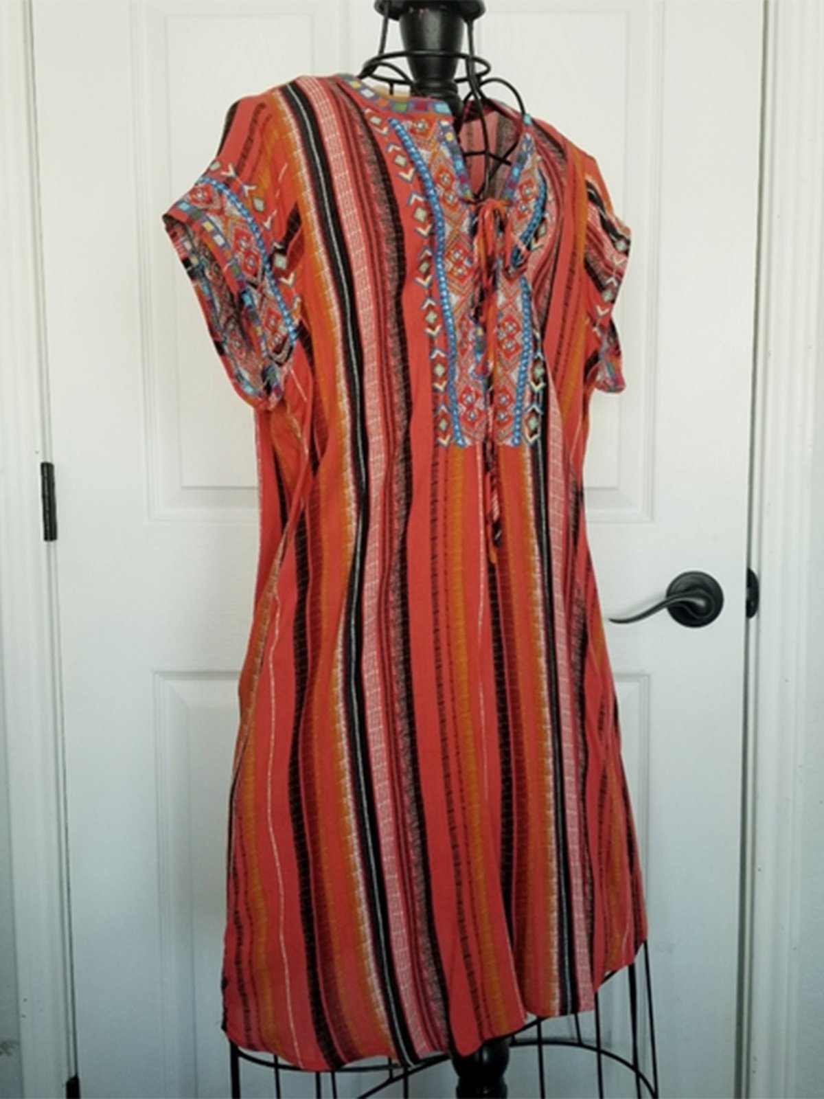 Geometric Boho Shift Crew Neck Dresses