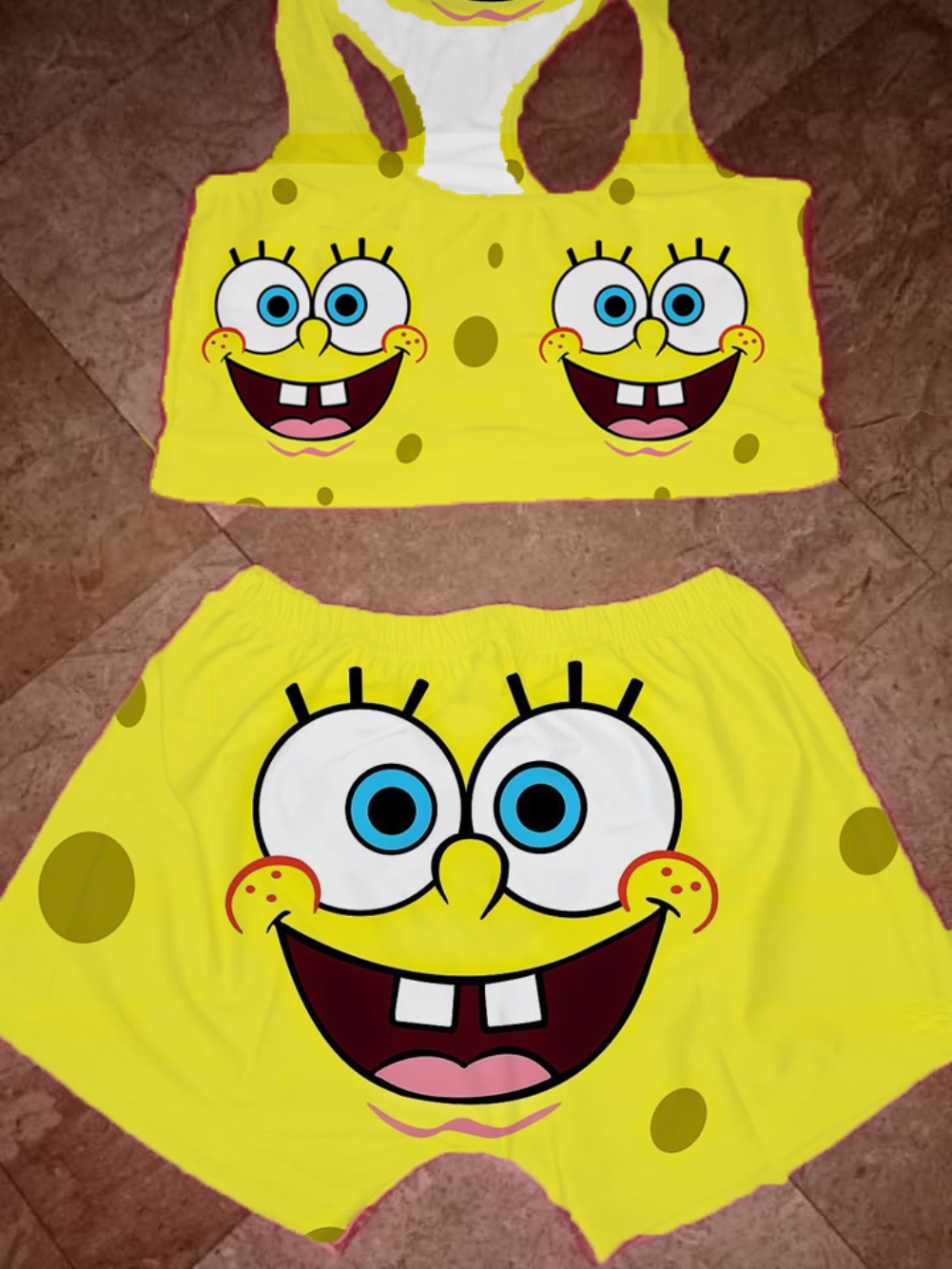 Summer Cute Print Two Piece Biker Shorts Set