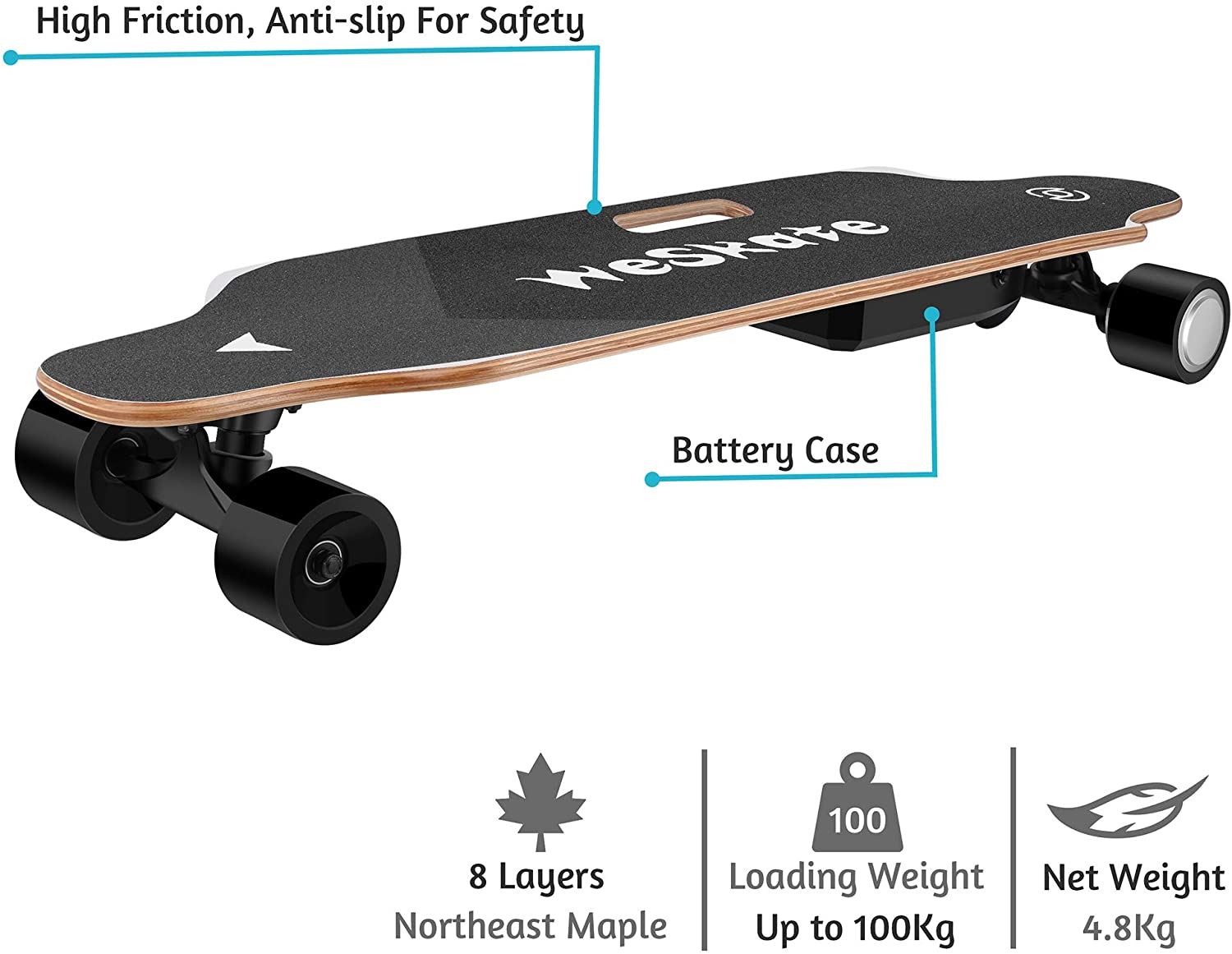 WeSkate Electric Longboard Wireless Remote Control Complete Skateboard