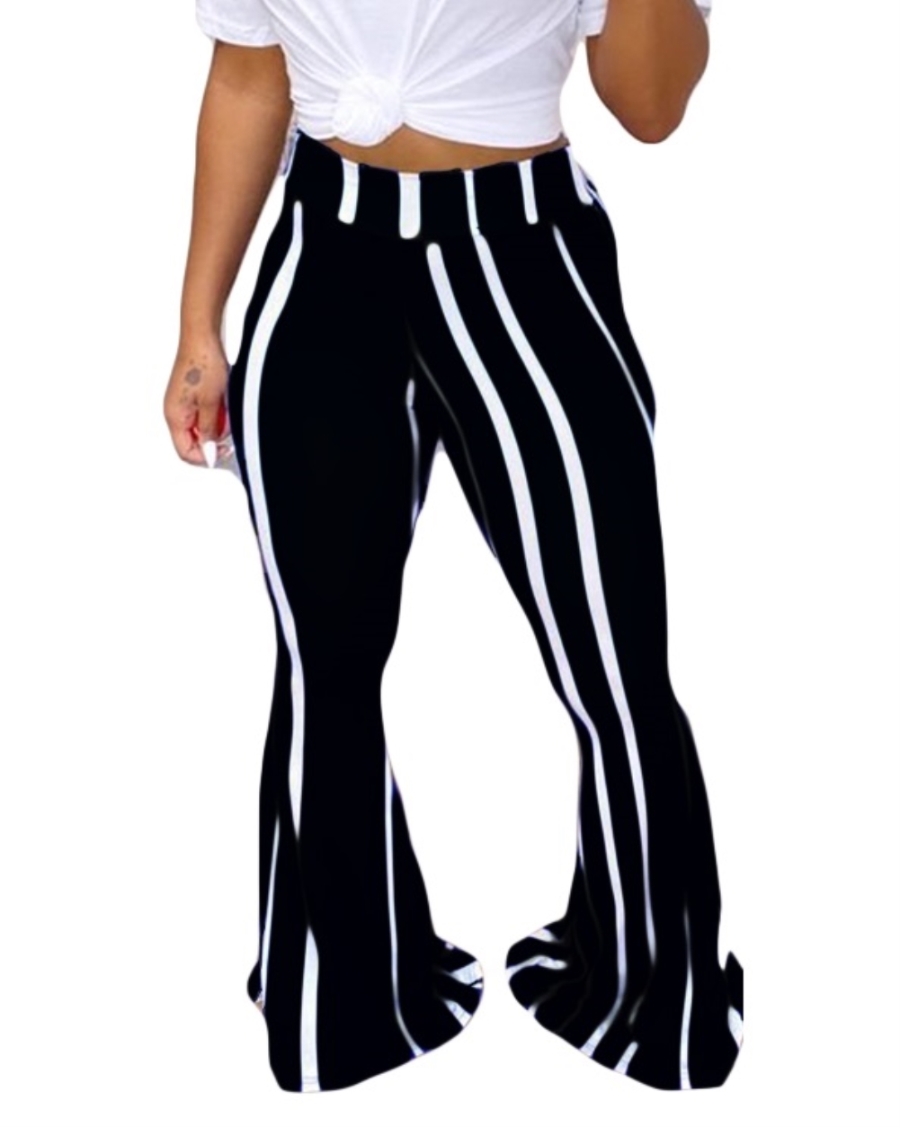 Striped Print High Waist Flare Trousers
