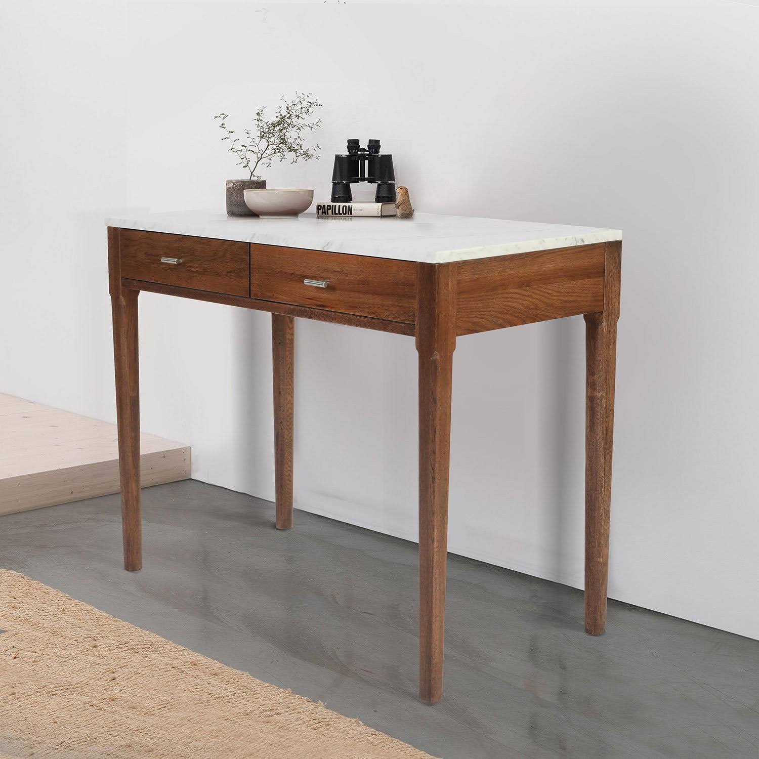 Meno Console Table - Finish: White Marble, Walnut by The Bianco Collection