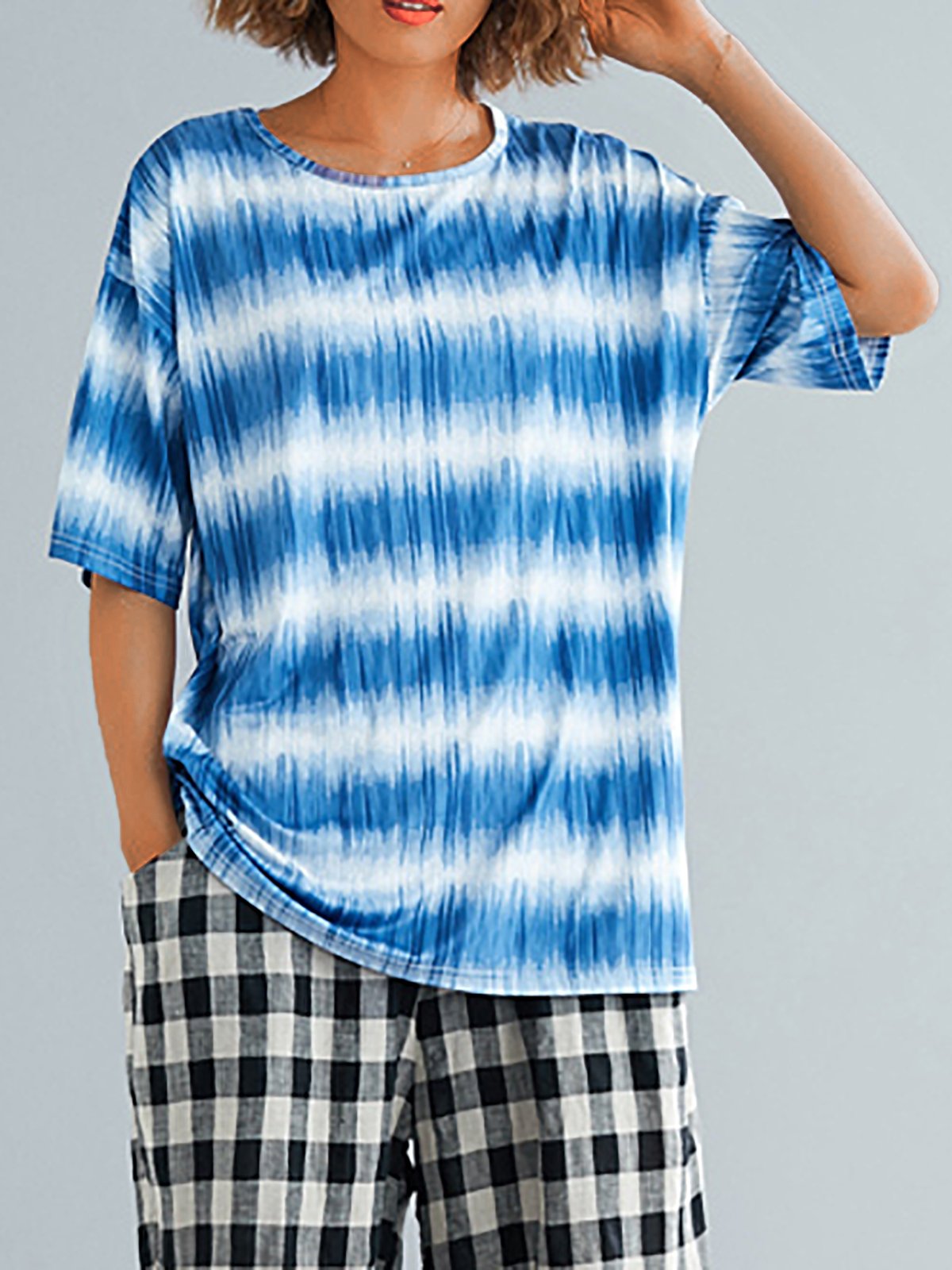 Plus Size  Women  Short  Sleeve  Digital  Floral   Casual  Tops