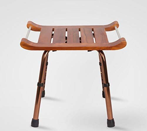 Teak Bath Bench Stool with Non-Slip Feet Adjustable Height Shower Seat