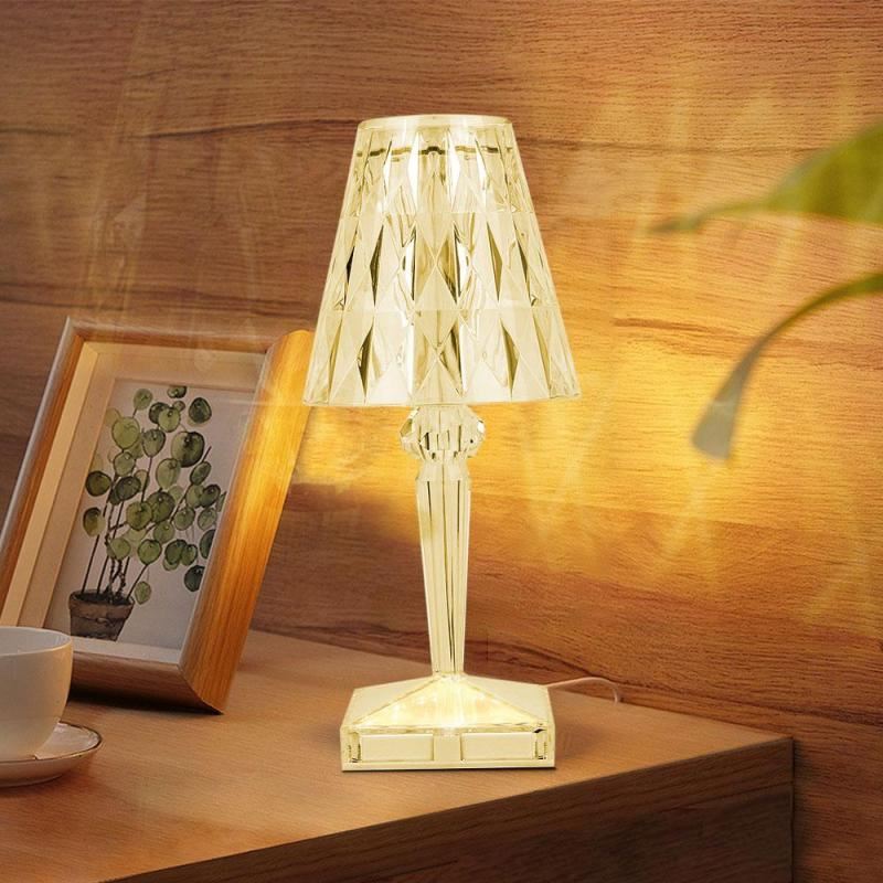 Retro Diamond Table Lamp Table Night Light Acrylic Desk Bedside Lounge Lamp
