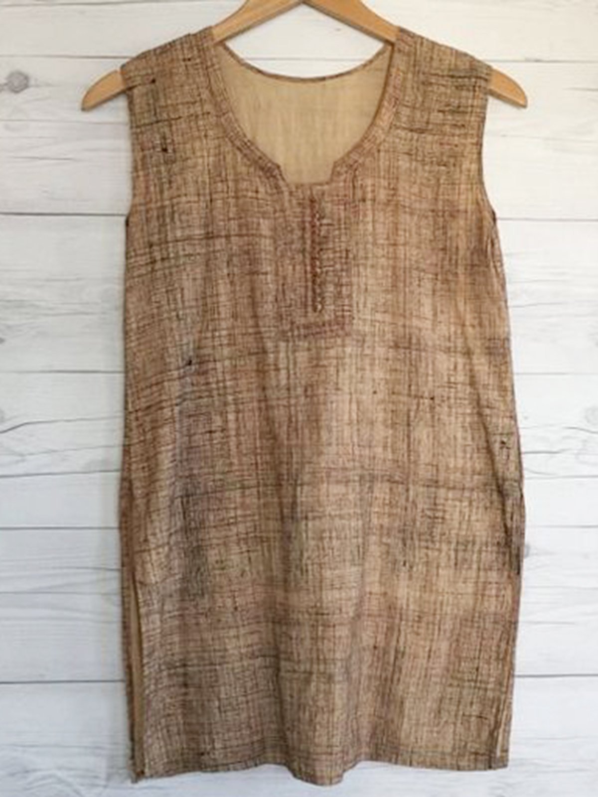 Cotton-Blend Casual Sleeveless Plain Shirts & Tops