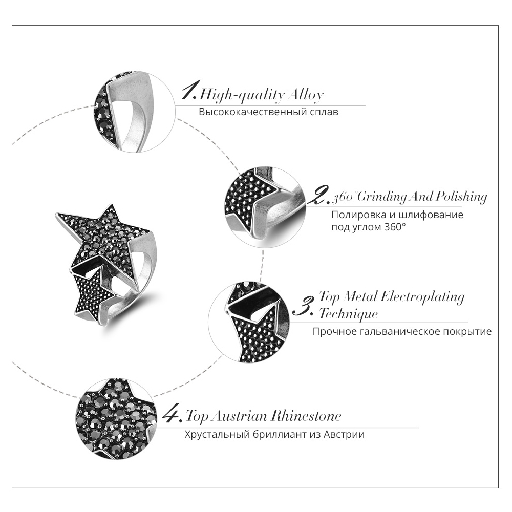 New Viennois Silver Plated Full Star Rings for Woman Trendy Rhinestone Party Rings Fashion Birthday Gift