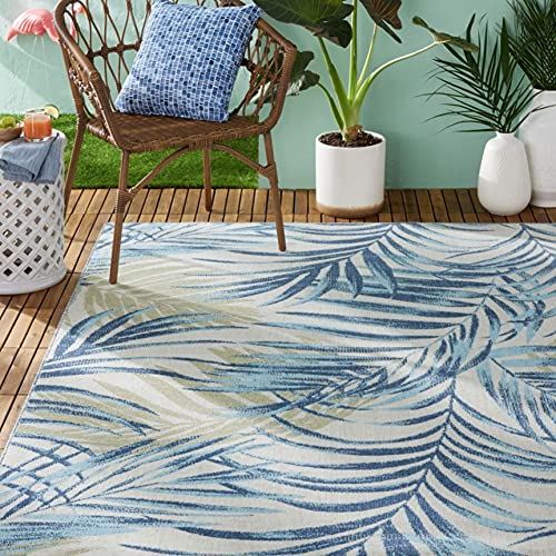 Home Dynamix Tommy Bahama Malibu Palm Springs Indoor/Outdoor Area Rug, Ivory/Aqua Blue, 5��3���x7��3��� Rectangle