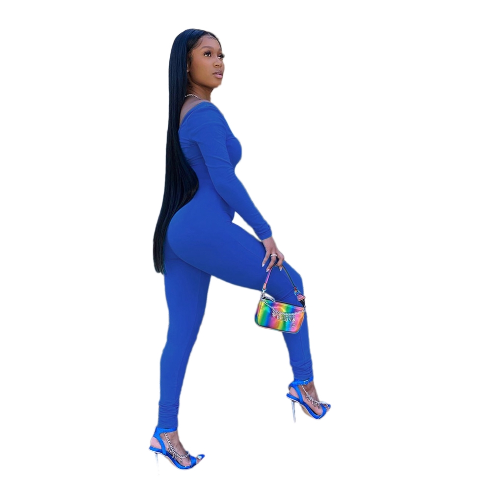 Solid Color Long Sleeve Bodycon Jumpsuit