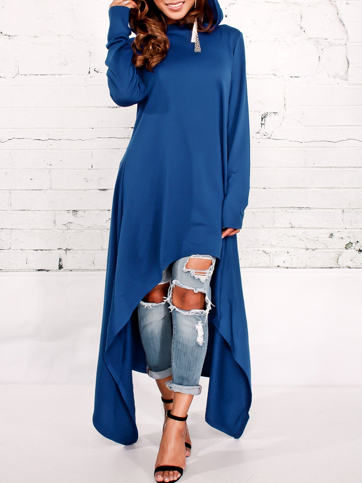 Long Sleeve Solid Asymmetric Plus Size Hoodies