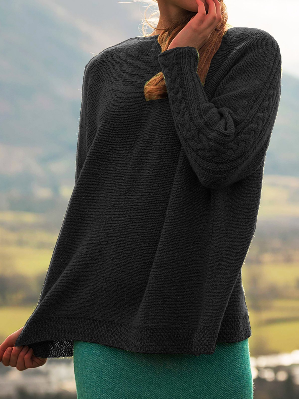 Crew Neck Solid Jacquard Casual Sweaters