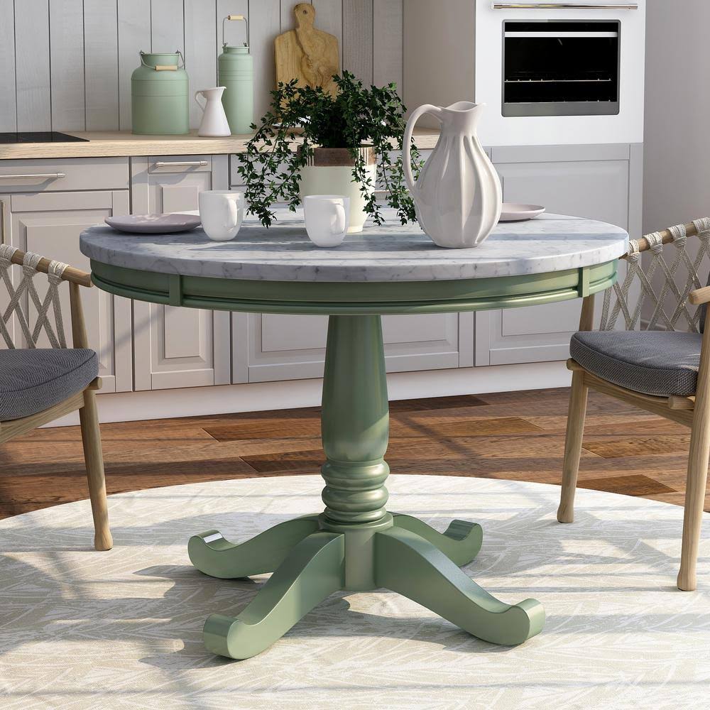 Furniture of America Tatine 42 in. Round White and Olive Faux Marble Top Dining Table