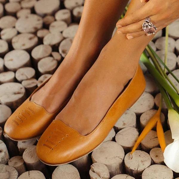 Balerini de vară pentru femei, cu vârf rotund, din imitație de piele moale, talpă joasă anti alunecare