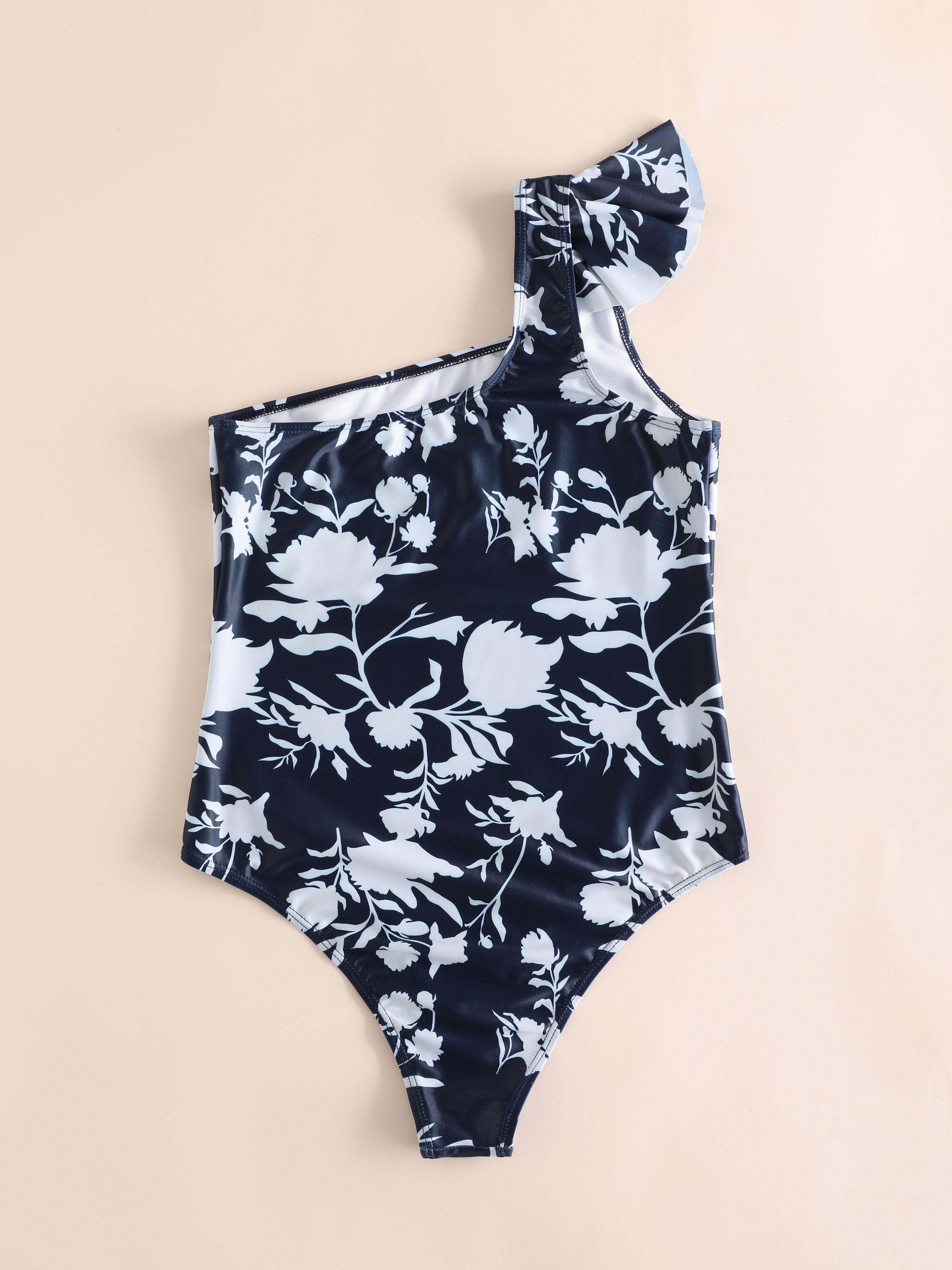 Floral Print One Shoulder Ruffle Swimsuit