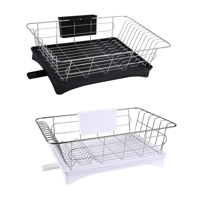 3-Piece Set Removable Stainless Steel Dish Drainer Drying Rack Rust Proof Utensil Holder For Kitchen Counter
