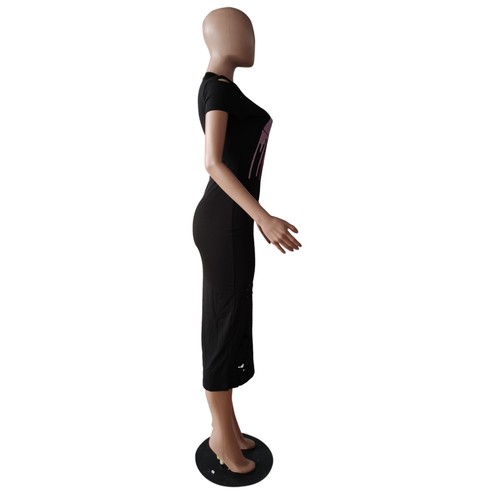 Summer Lips Print Long Shirt Dress