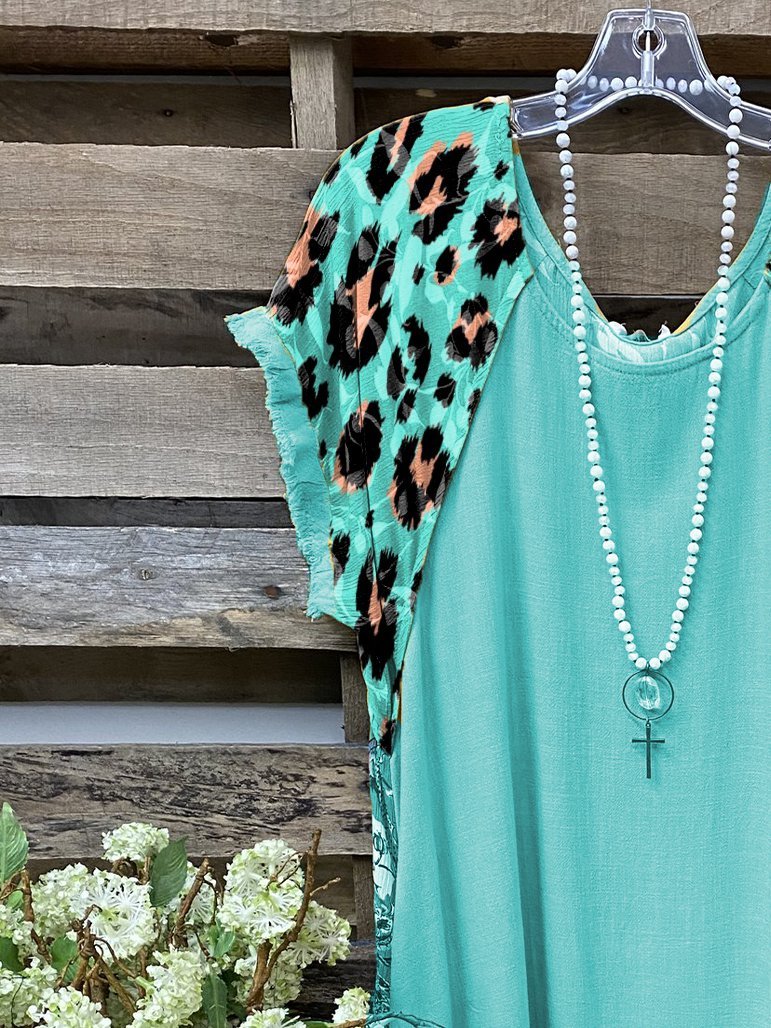 Shift Leopard Short Sleeve Cotton-Blend Dresses