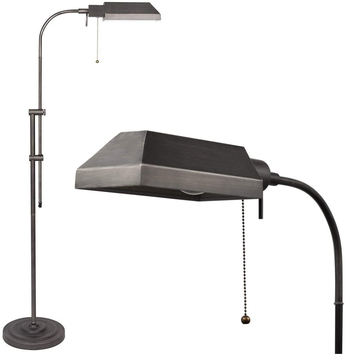 58′′ Adjustable Standing Pharmacy Floor Lamp / Brushed Pewter