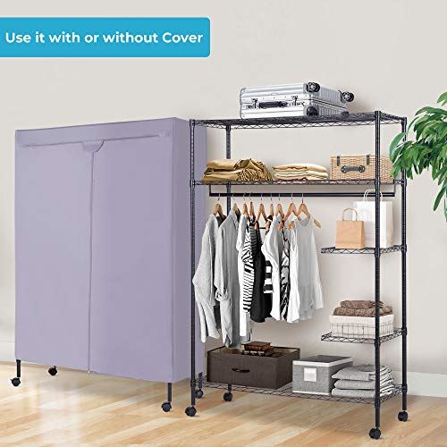 Free-Standing Rolling Clothes Rack with Fitted Beidge /Non Woven Cover