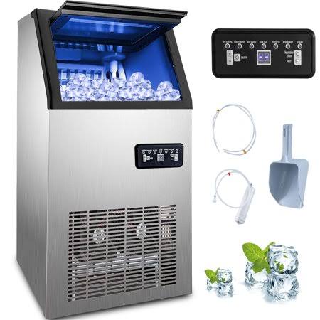 Vevor 110V Commercial Ice Maker 100lbs/24h with 29lbs Storage 4x8 Cubes Stainless Steel Auto Clean for Bar Home Supermarkets Inc