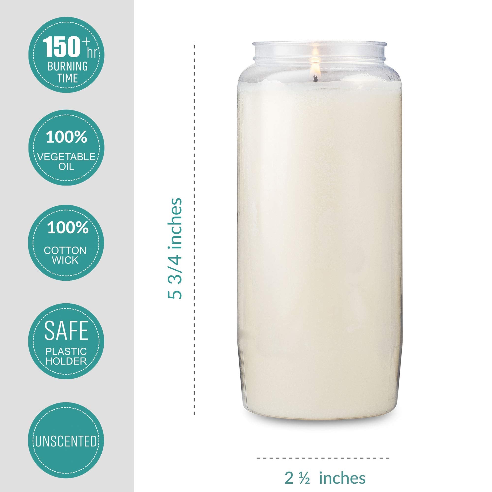Tribello 6 Day Candles, 20 Pack | 6” White Pillar Candles for Memorial, Religious Ceremony, Party Decor, Emergency Survival | Unscented Slow Burning 100% Vegetable Wax in Plastic Jar Container