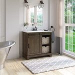 Single Bathroom Vanity with Sliding Barn Door and White Sink, Saw Cut Espresso