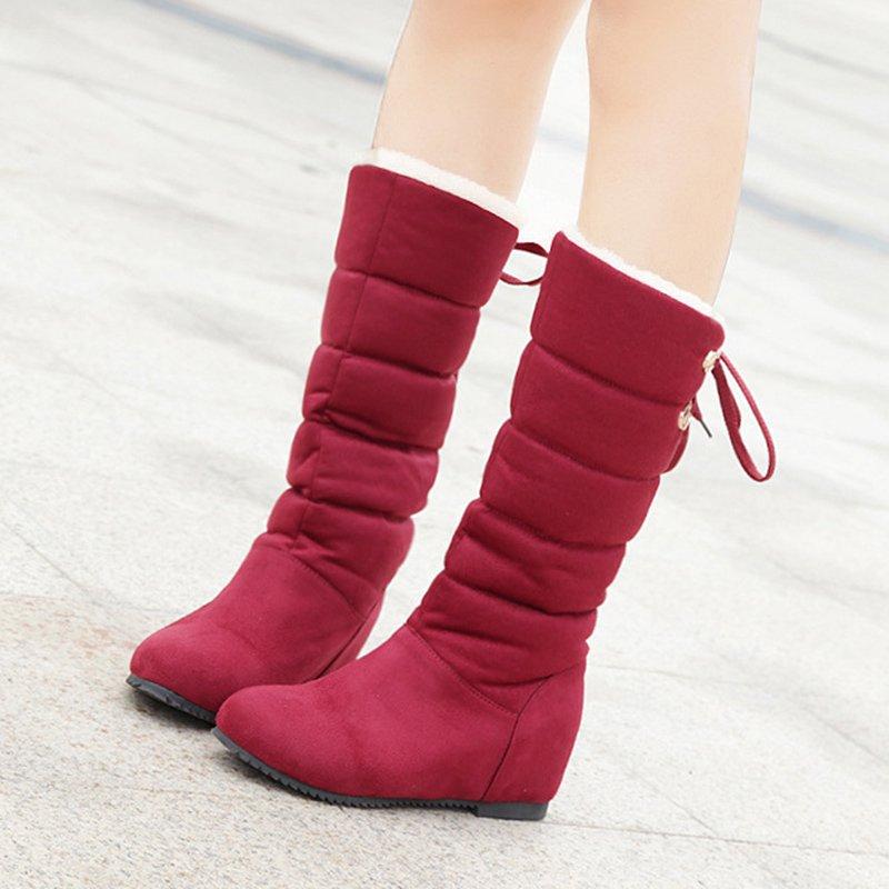 Winter Lace-up Back Increase Heel Snow Boots Corduroy Booties