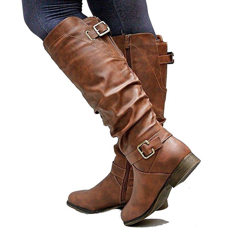 Womens Zipper Daily Chunky Heel Riding Knee High Boots