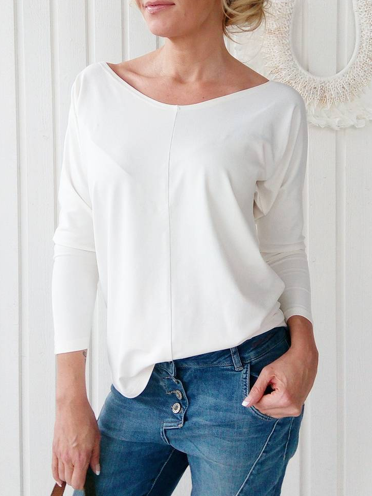Solid Cotton-Blend Long Sleeve Shirts & Tops