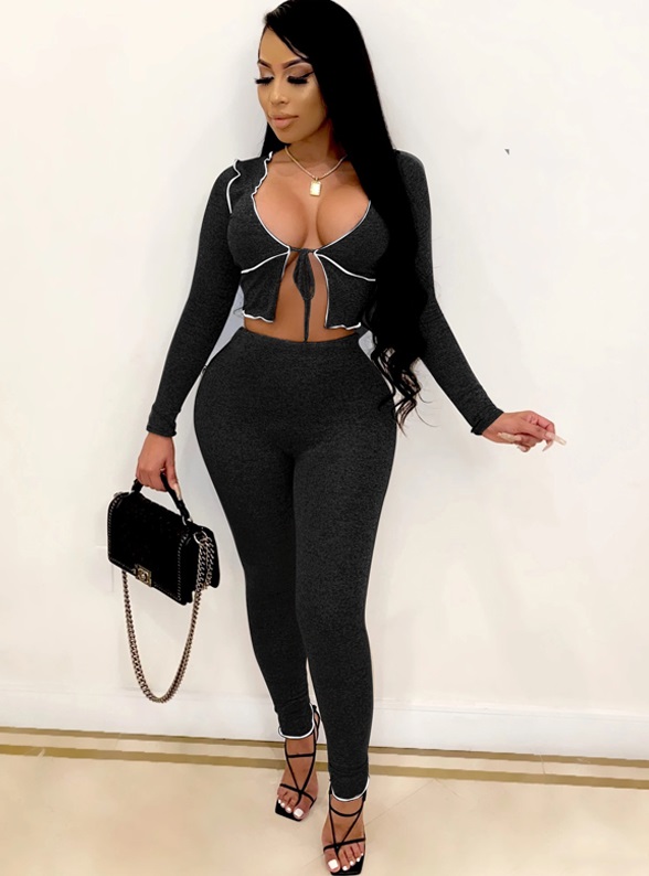 Autumn Matching Sexy Bodycon Crop Top and Pants Set