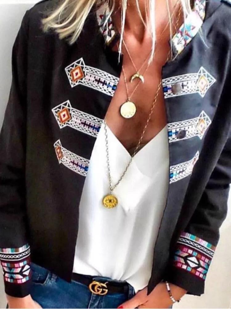 Women's Fashion Bohemian Print Stitching Jacket