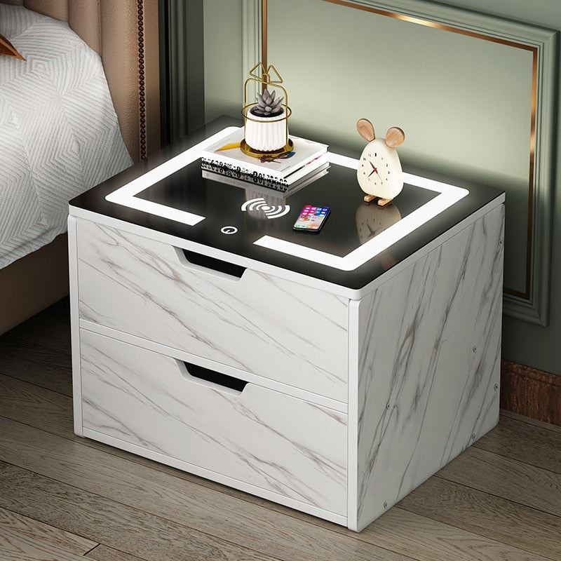 Bedside Table Light Luxury Smart Wireless Charging with Light Simple Locker Storage