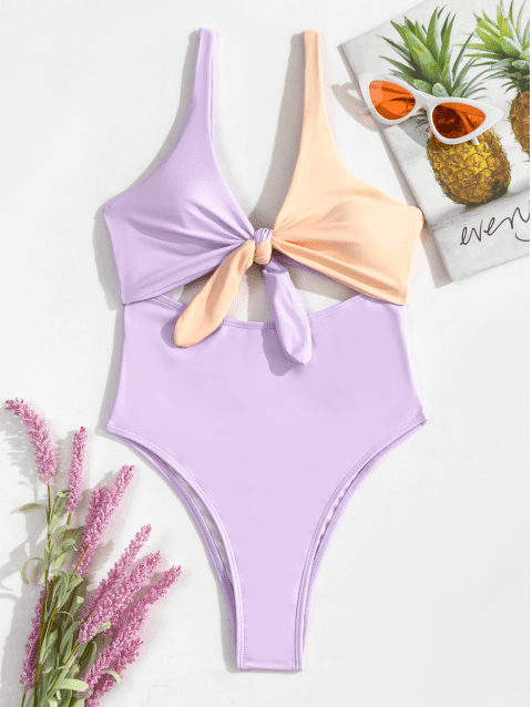 Tie Dye Front Knot Cutout One-Piece Swimsuit