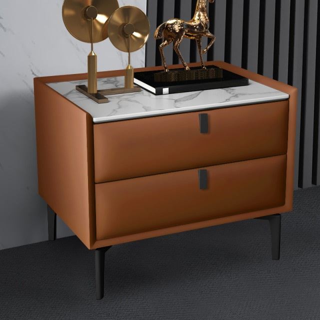 Simple Master Bedroom Bedside Cabinet All Solid Wood Bedside Table Leather