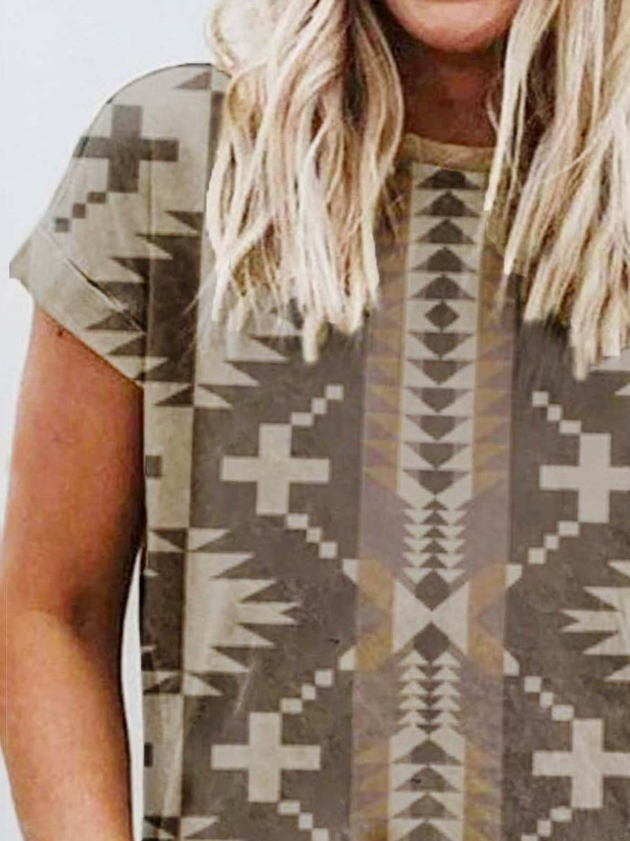 Cotton-Blend Short Sleeve Geometric Shirts & Tops
