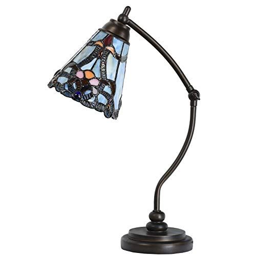 Stained Glass Rocker Arm Reading Desk Lamp with 6 inch Wide Blue Shade/19 in