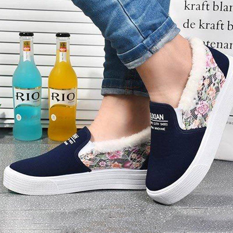 Women Flat Heel Slip On Warm Loafers Casual Shoes
