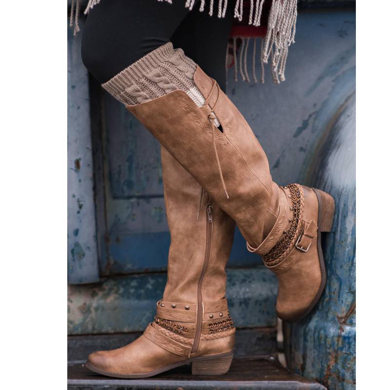 Women Casual Low Heel Zipper Mid-Calf Boots
