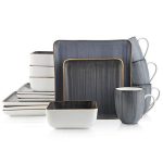 Stone Lain Porcelain 16 Piece Dinnerware Set, Square Gray