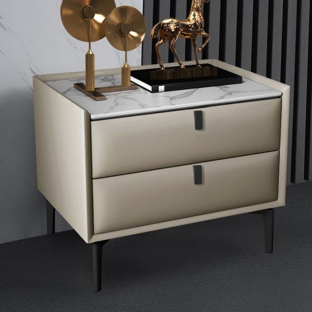 Simple Master Bedroom Bedside Cabinet All Solid Wood Bedside Table Leather