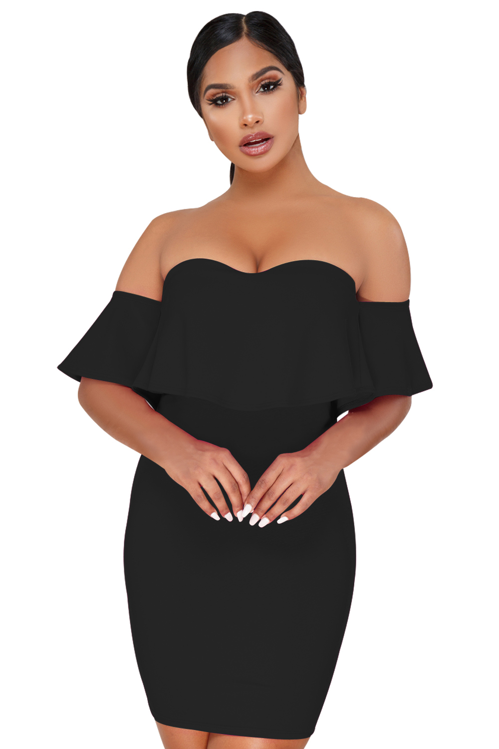Black Off The Shoulder Ruffle Mini Dress
