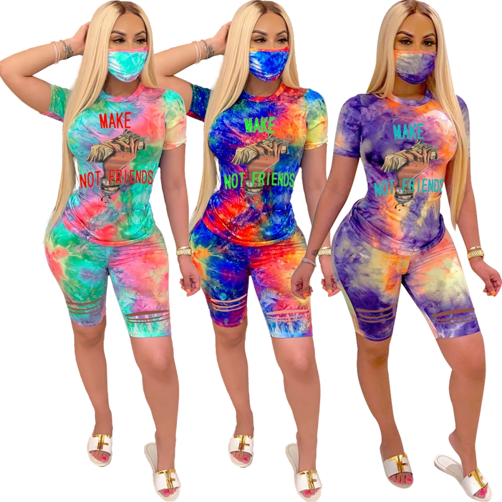 Summer Tie Dye Two Piece Biker Short Set