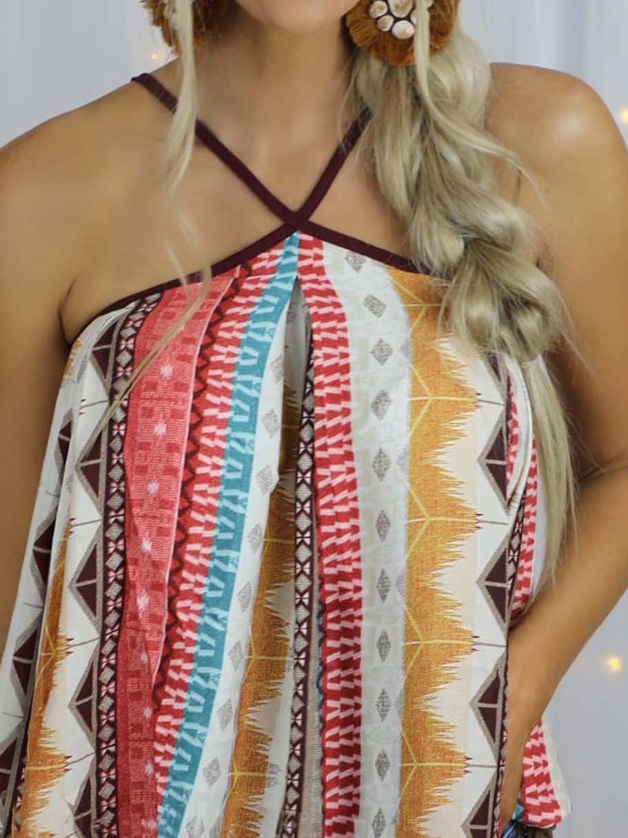 Spaghetti Tribal Cotton-Blend Casual Shirts & Tops