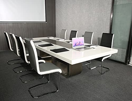 Grey White Side Dining Room Chairs, Kitchen Chairs with Faux Leather