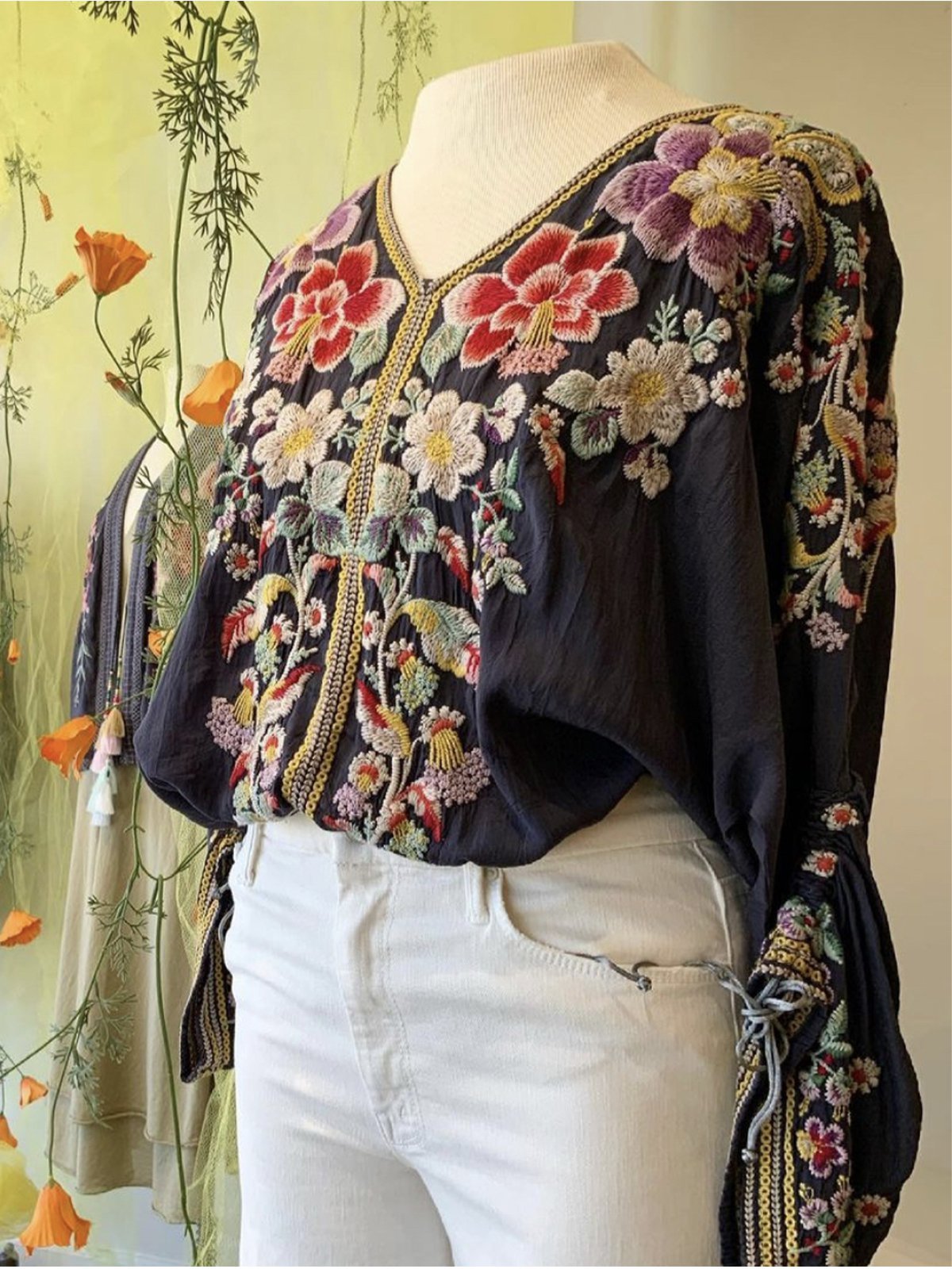 Vintage Long Sleeve Floral-Print Shirts & Tops