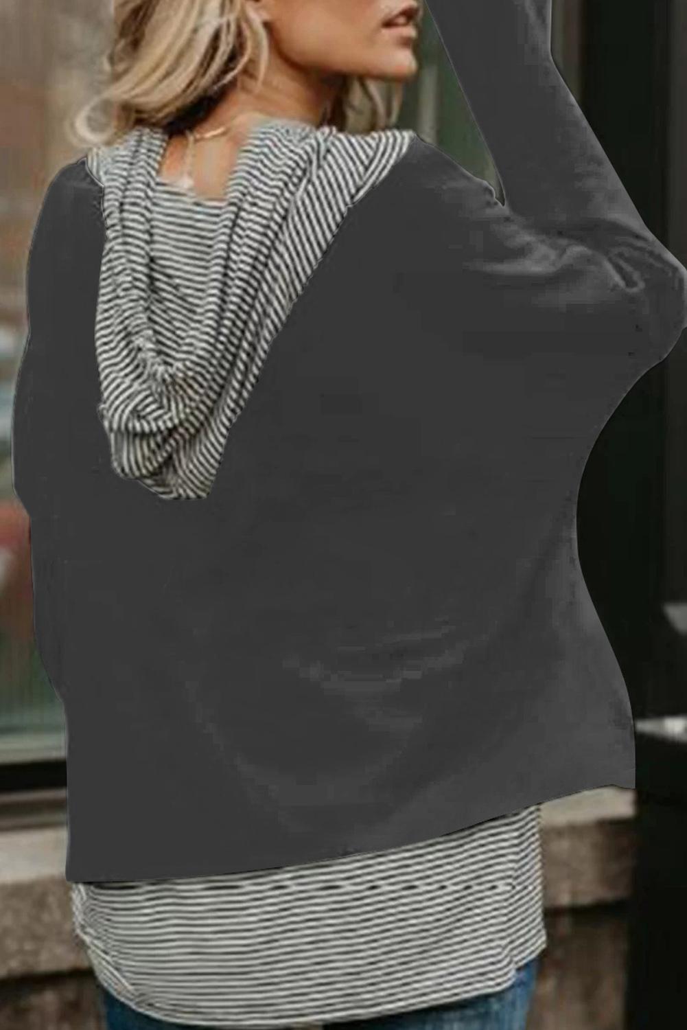 Gray Striped Stitching Long Sleeve Hoodie