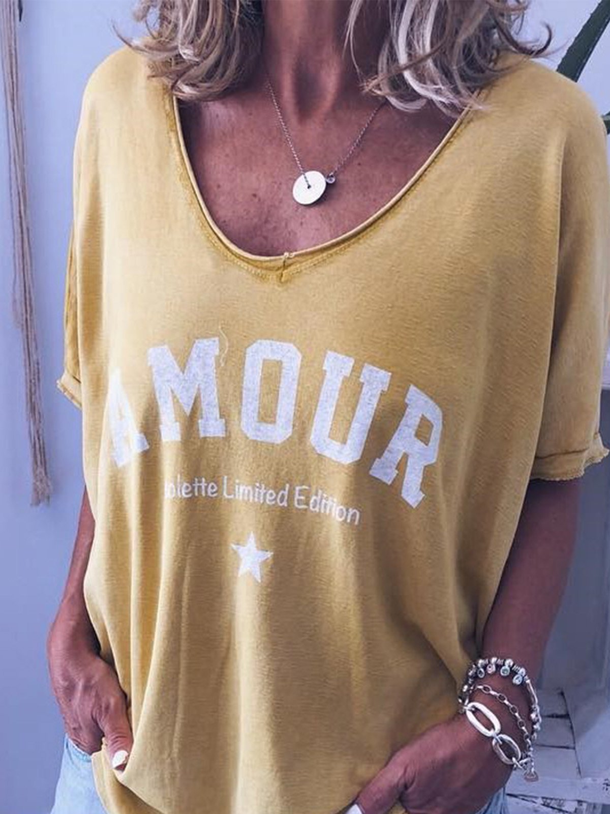 V-Neck Short Sleeve Cotton Shirts