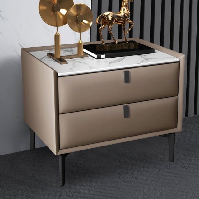Simple Master Bedroom Bedside Cabinet All Solid Wood Bedside Table Leather