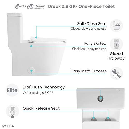 Dreux High Efficiency One Piece Elongated Toilet with 0.8 GPF Water Saving