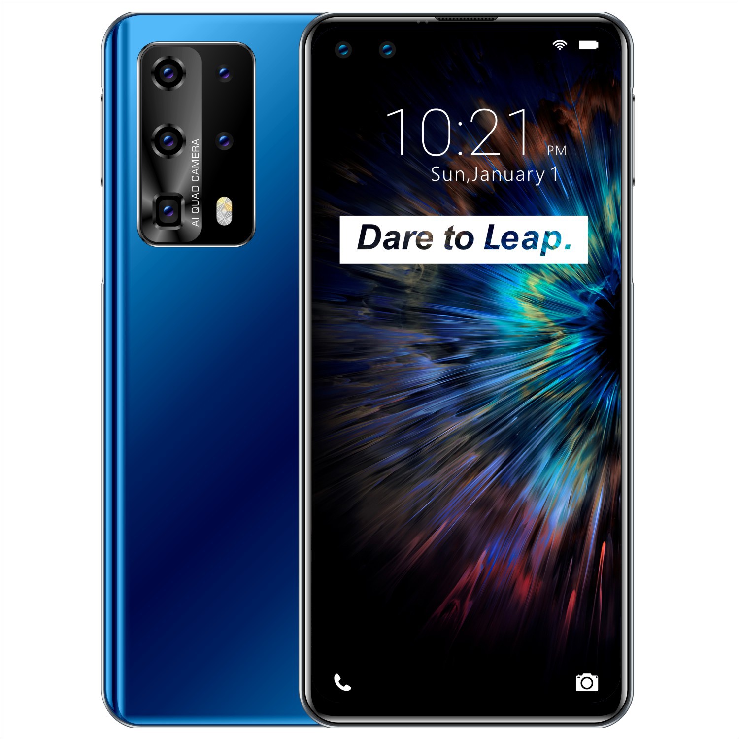 跨境P49Pro穿孔屏手机7.2寸侧边home键真指纹人脸解锁3+16G一体机