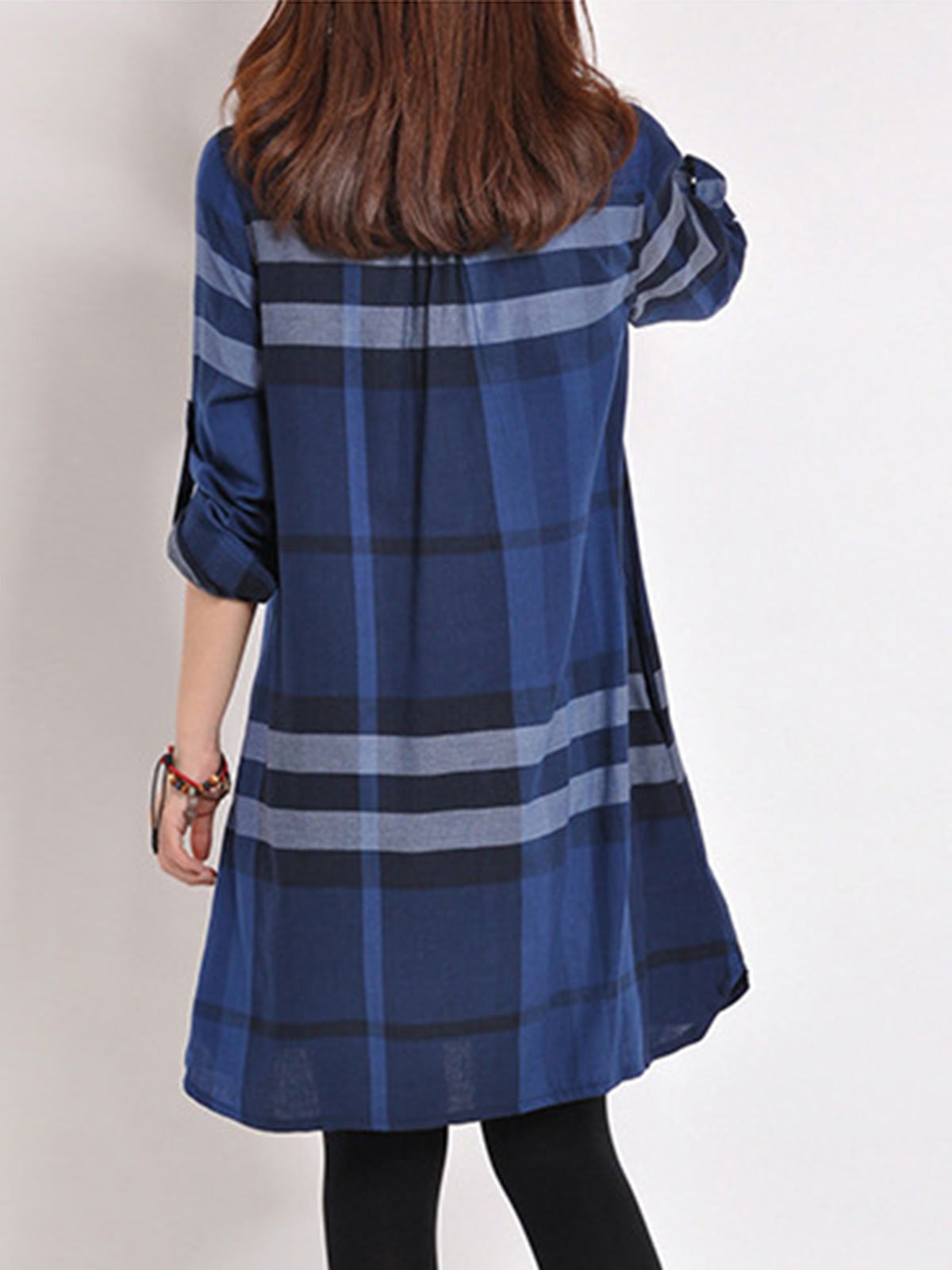 Color Block Long Sleeve Peter Pan Collar Casual Dress